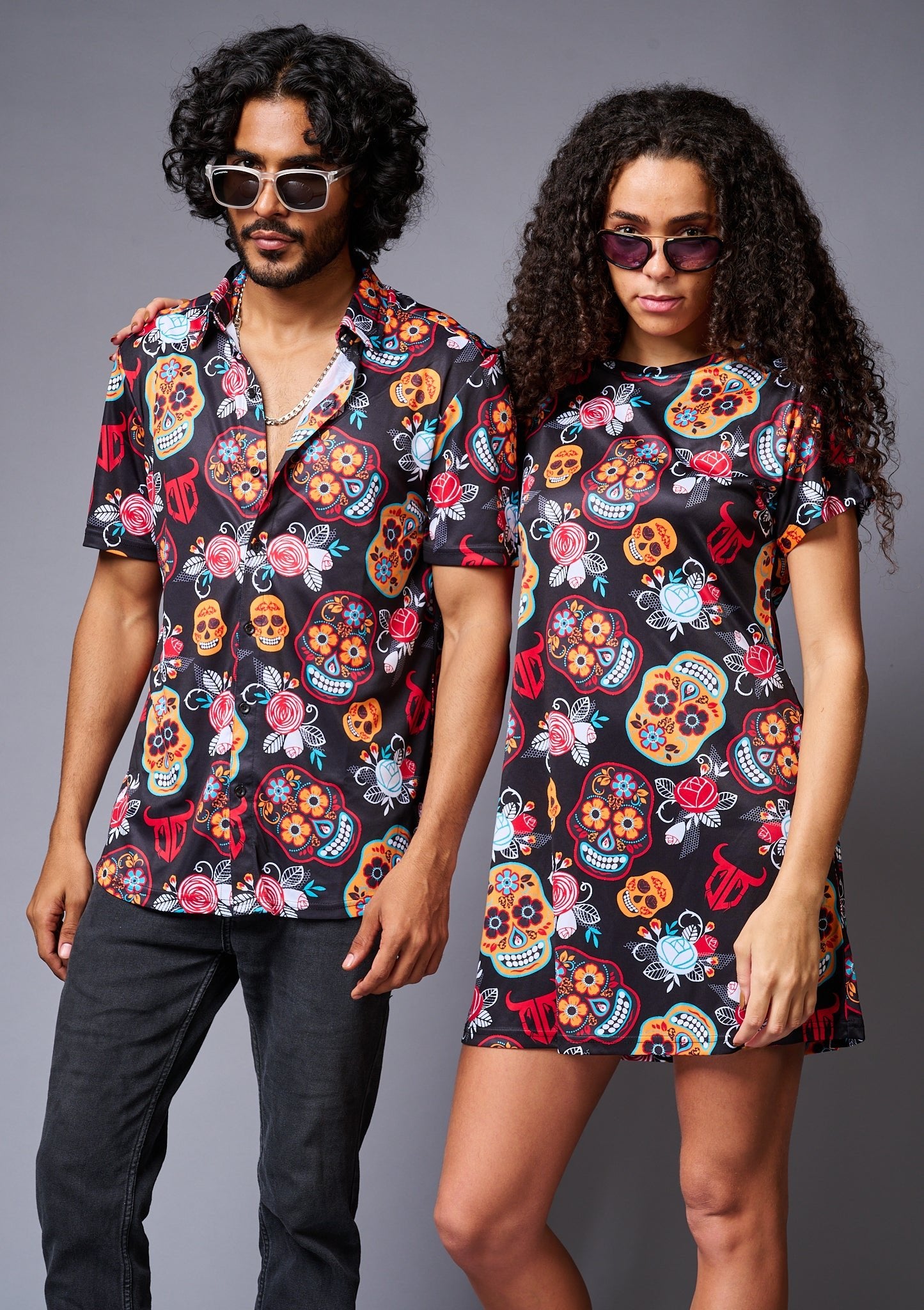 Colourful Skull Printed Couples Coord - Go Devil