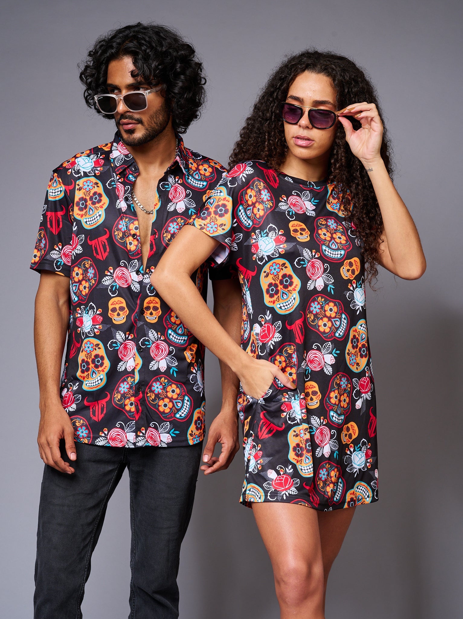 Colourful Skull Printed Couples Coord - Go Devil