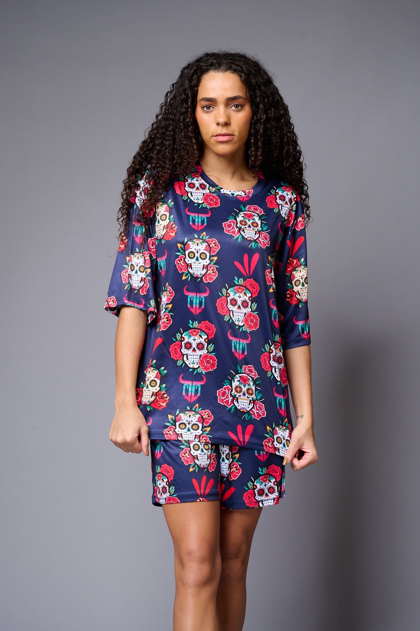 Colourful Skull Printed Premium Co-ord Set for Women - Go Devil