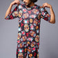 Colourful Skull Printed Red & Black Co-ord Set for Men - Go Devil