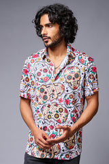 Colourful Skull Printed White Co-ord Set for Men - Go Devil