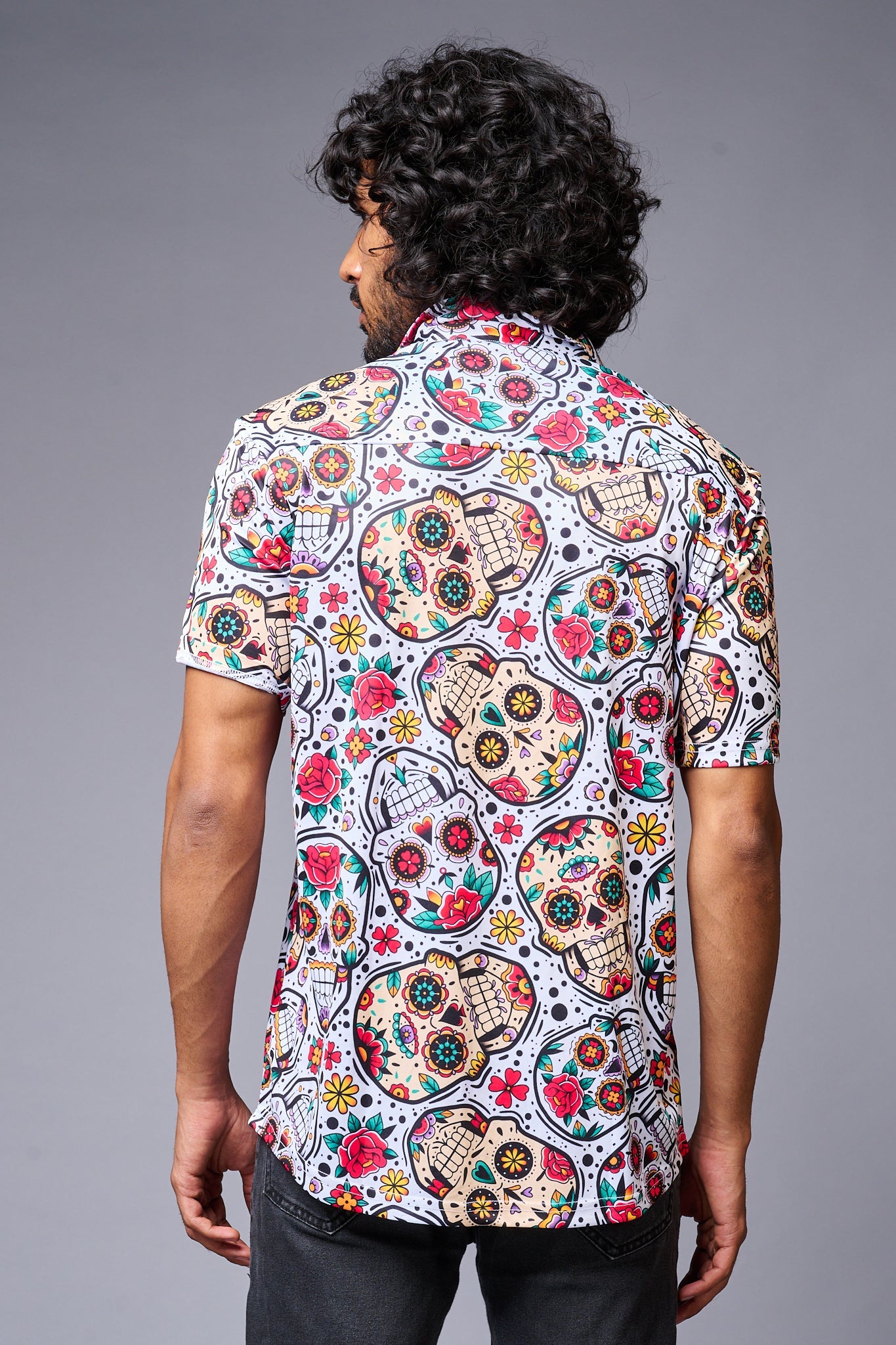 Colourful Skull Printed White Co-ord Set for Men - Go Devil