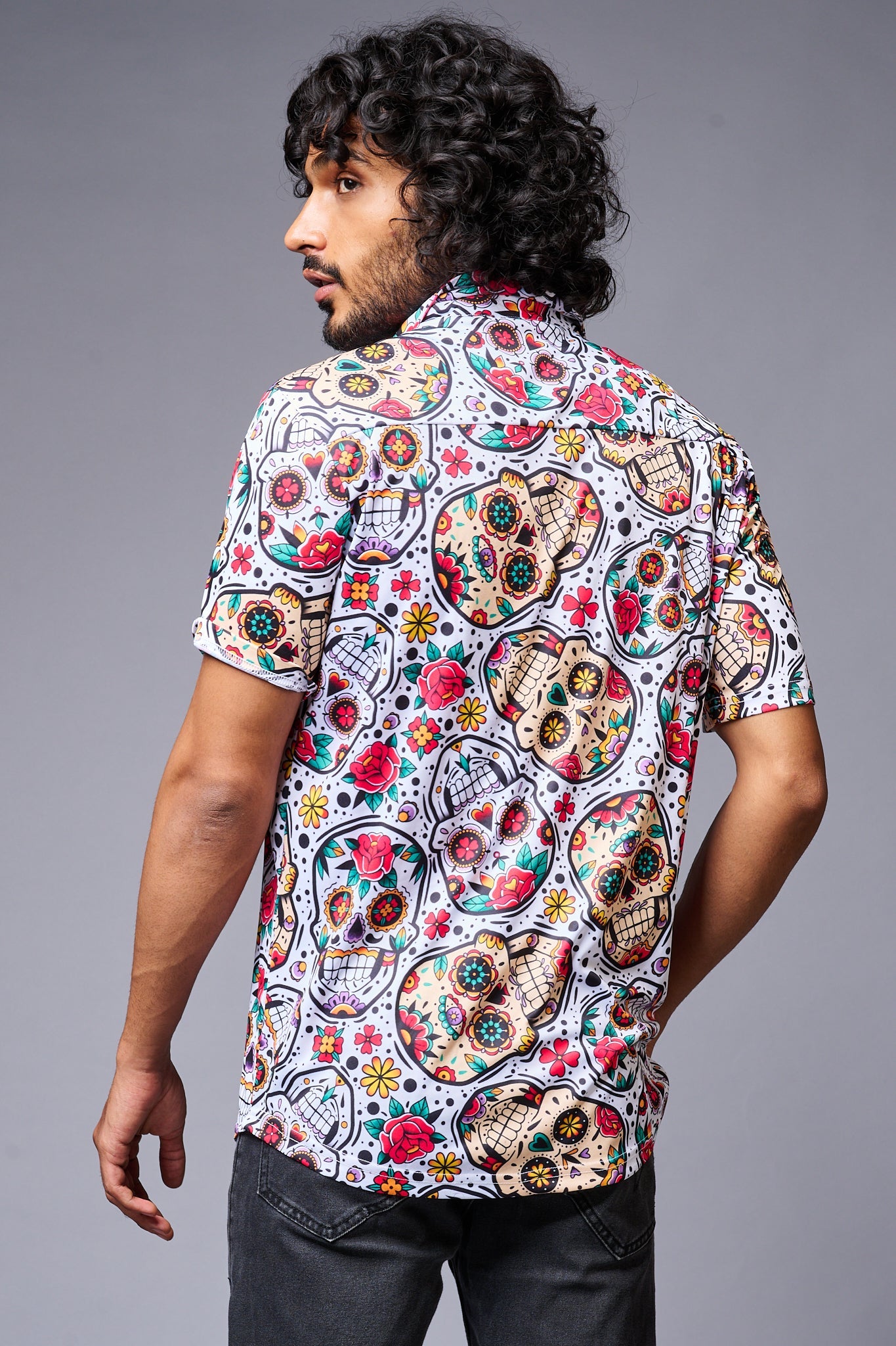 Colourful Skull Printed White Co-ord Set for Men - Go Devil