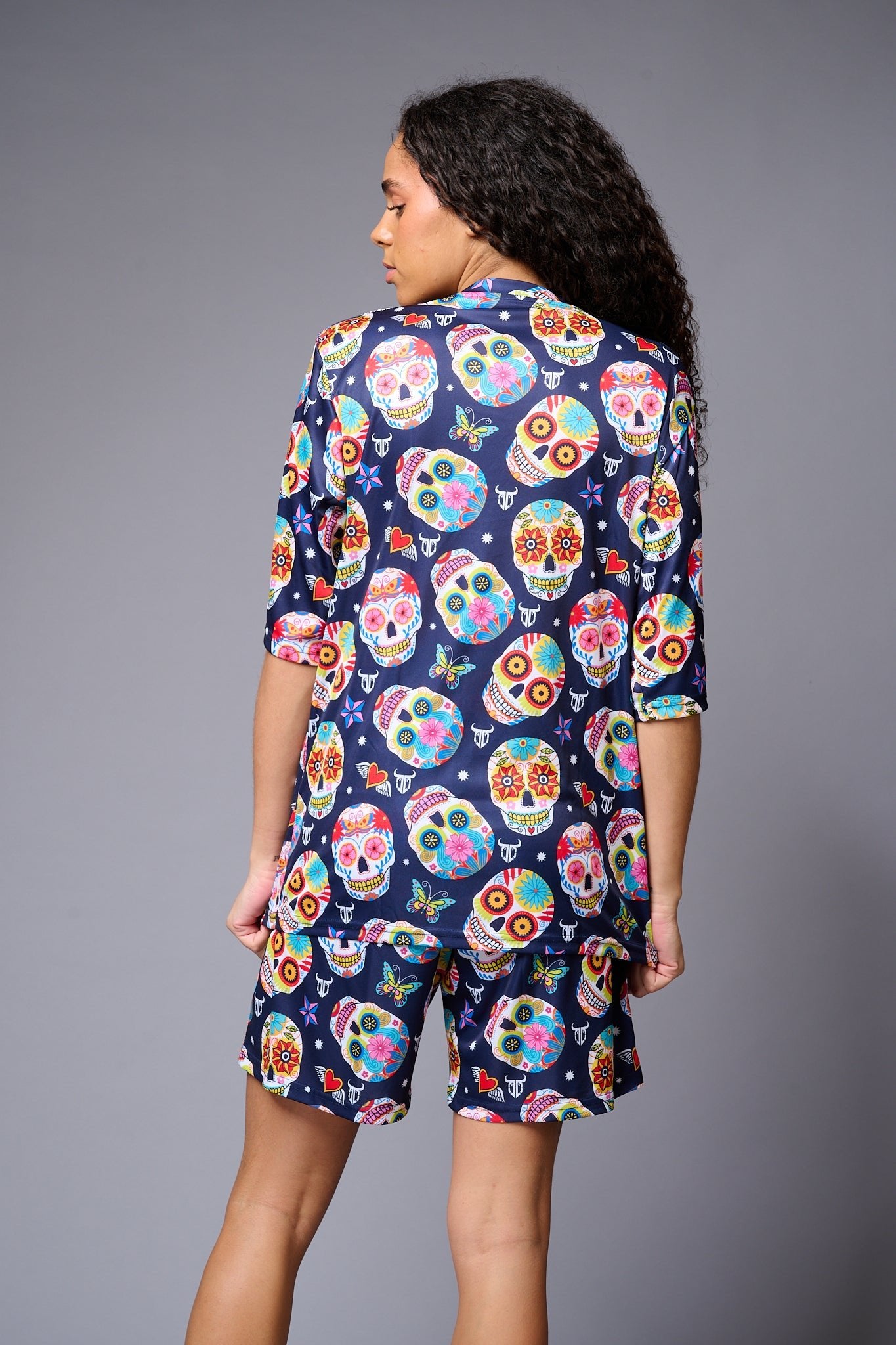 Colourfull Skull Printed Premium Co-ord Set for Women - Go Devil