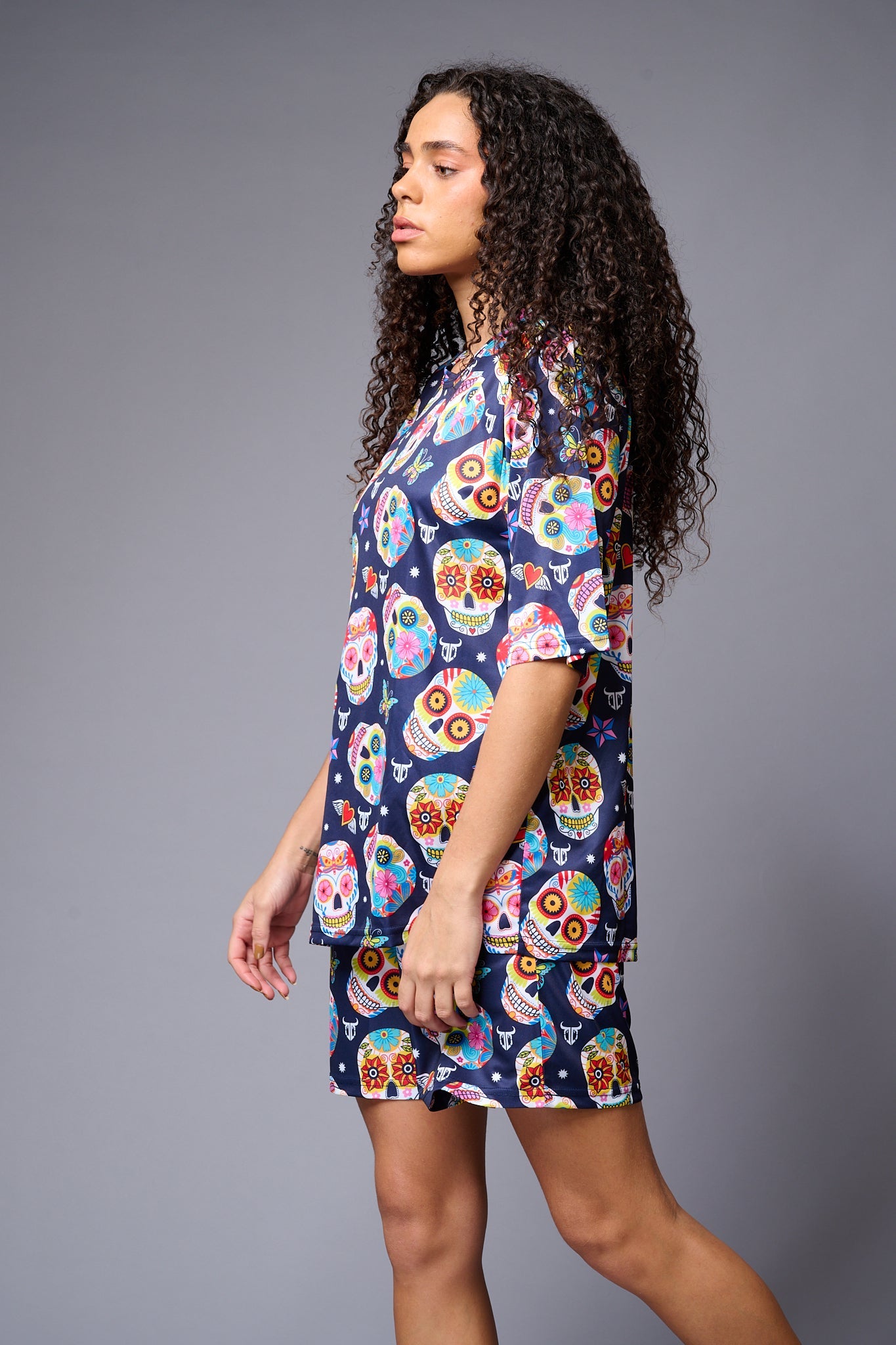 Colourfull Skull Printed Premium Co-ord Set for Women - Go Devil