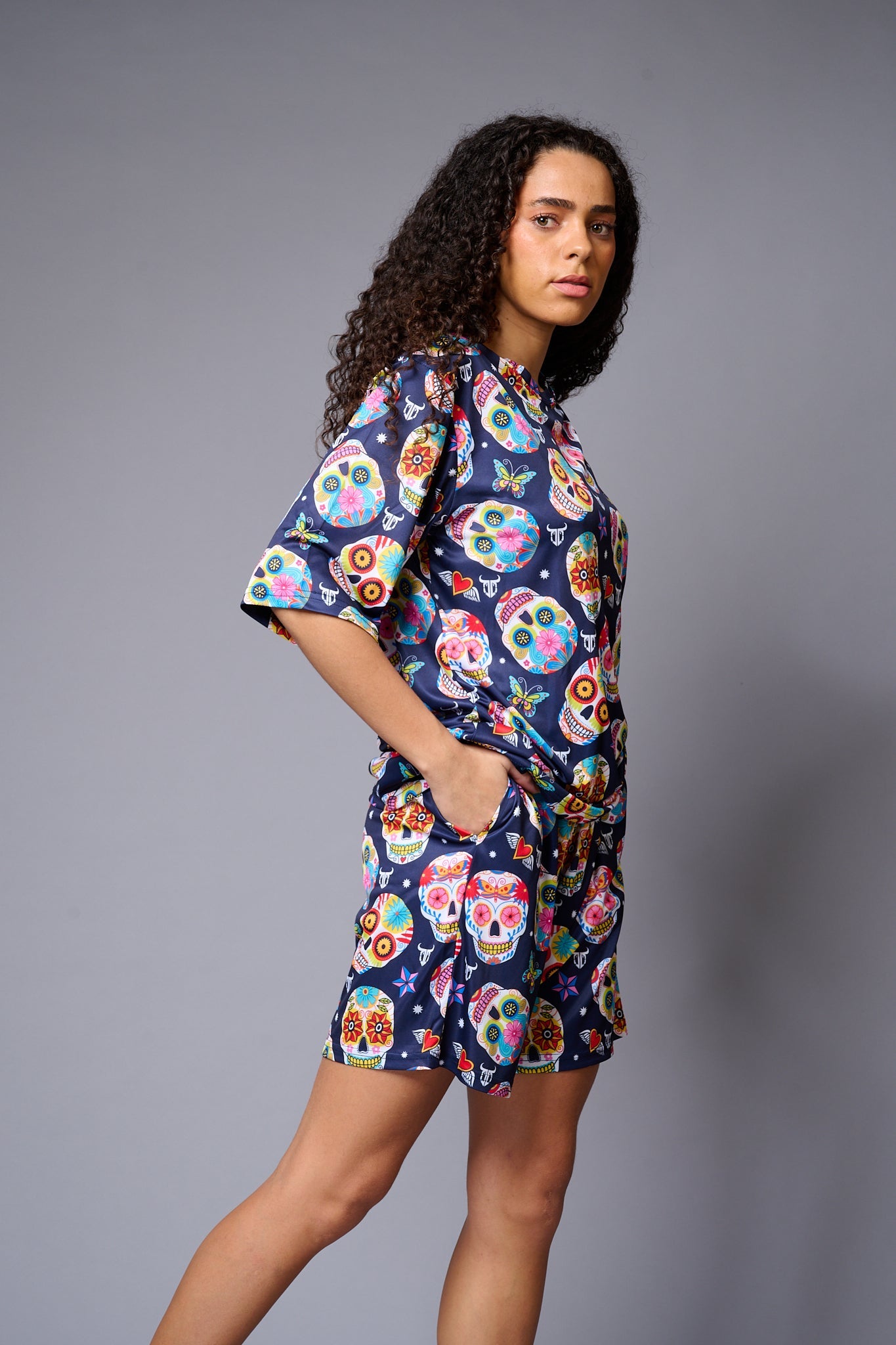 Colourfull Skull Printed Premium Co-ord Set for Women - Go Devil