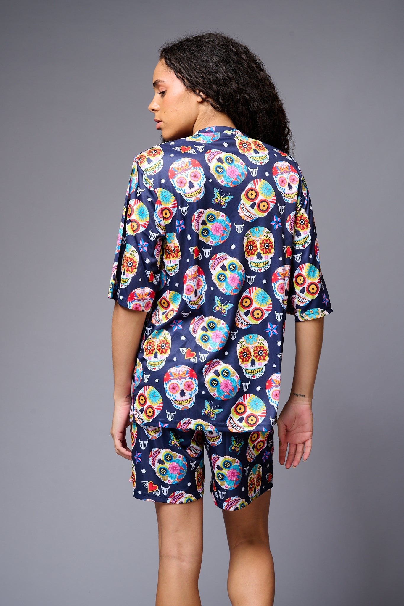 Colourfull Skull Printed Premium Co-ord Set for Women - Go Devil