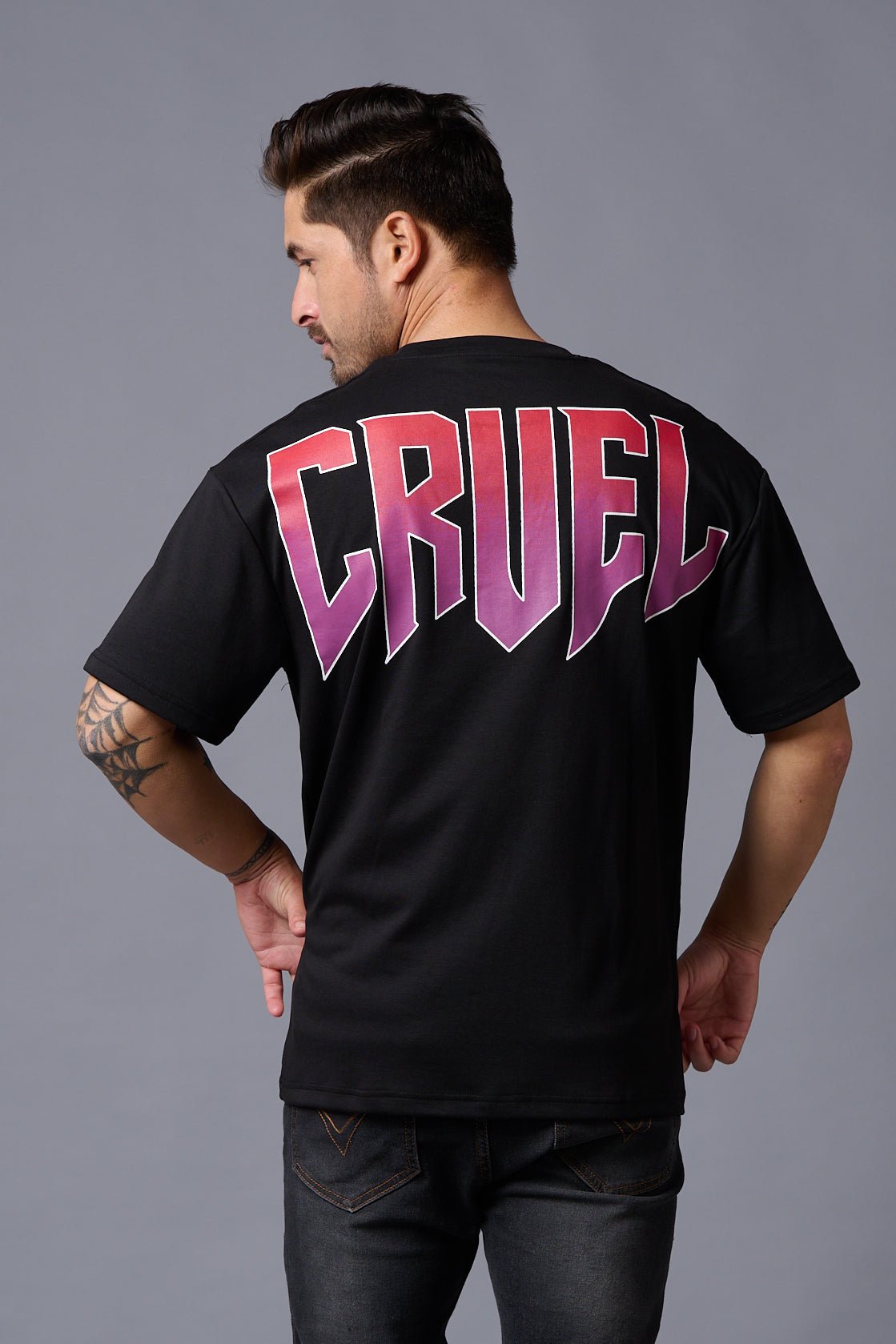 Cruel in Gradient Print Black Oversized T-Shirt for Men - Go Devil