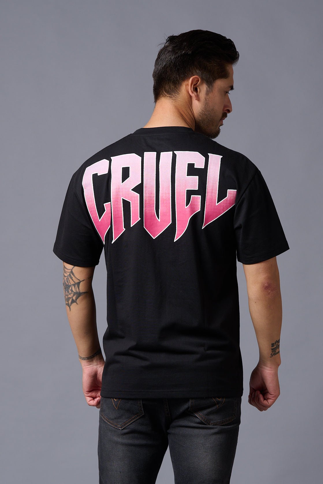 Cruel (in Gradient) Printed Black Oversized T-Shirt for Men - Go Devil