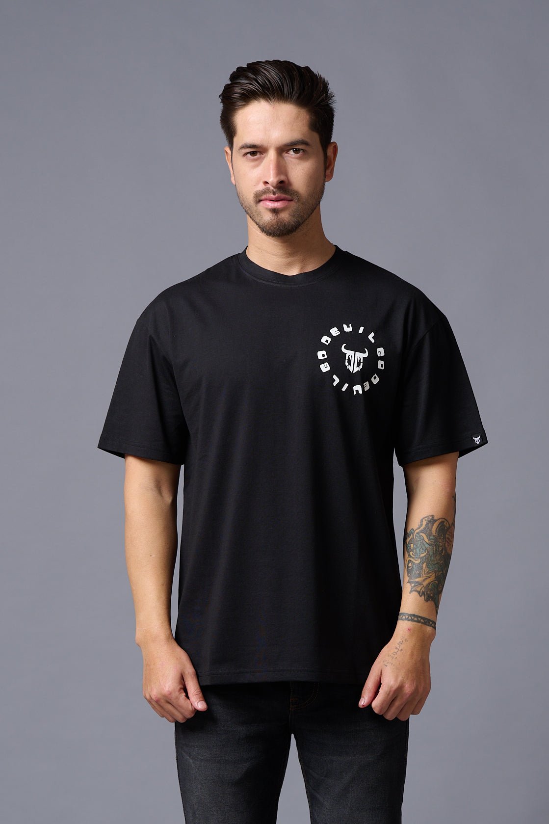 Cruel (in Gradient) Printed Black Oversized T-Shirt for Men - Go Devil