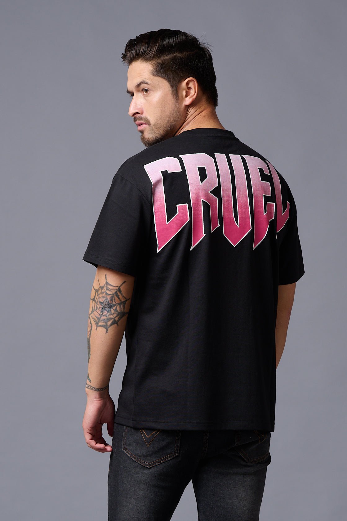 Cruel (in Gradient) Printed Black Oversized T-Shirt for Men - Go Devil