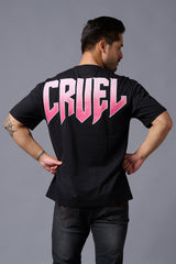 Cruel (in Gradient) Printed Black Oversized T-Shirt for Men - Go Devil