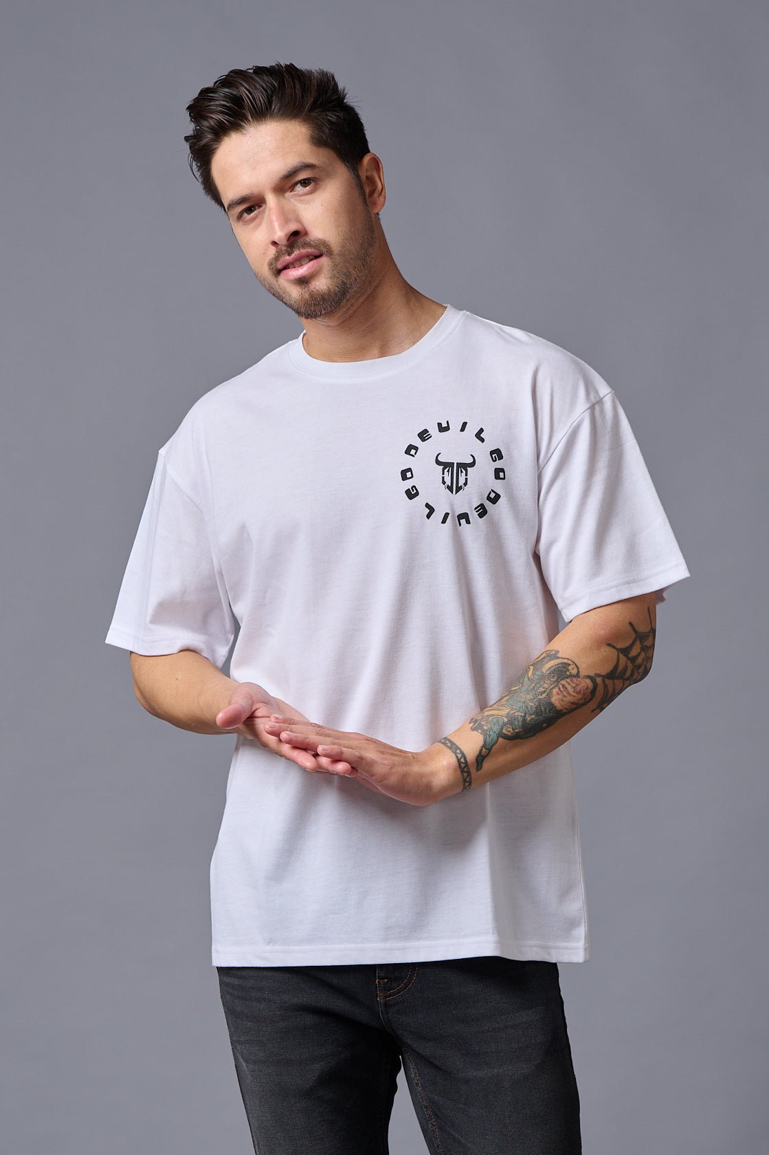 Cruel (in Gradient) Printed White Oversized T-Shirt for Men - Go Devil