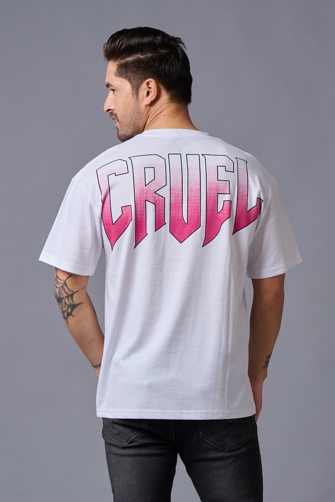 Cruel (in Gradient) Printed White Oversized T-Shirt for Men - Go Devil