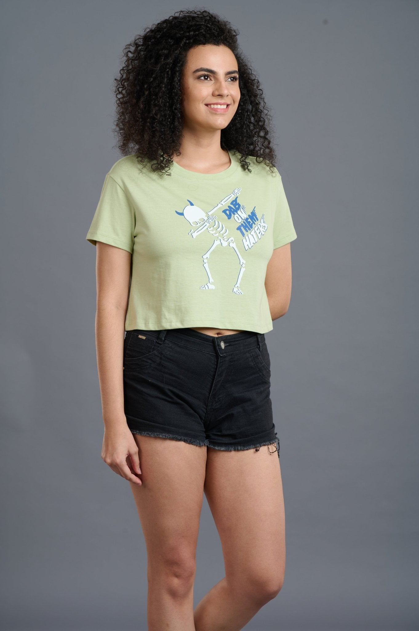 Dab On Them Haters With Skeleton Printed Crop Top for Women - Go Devil