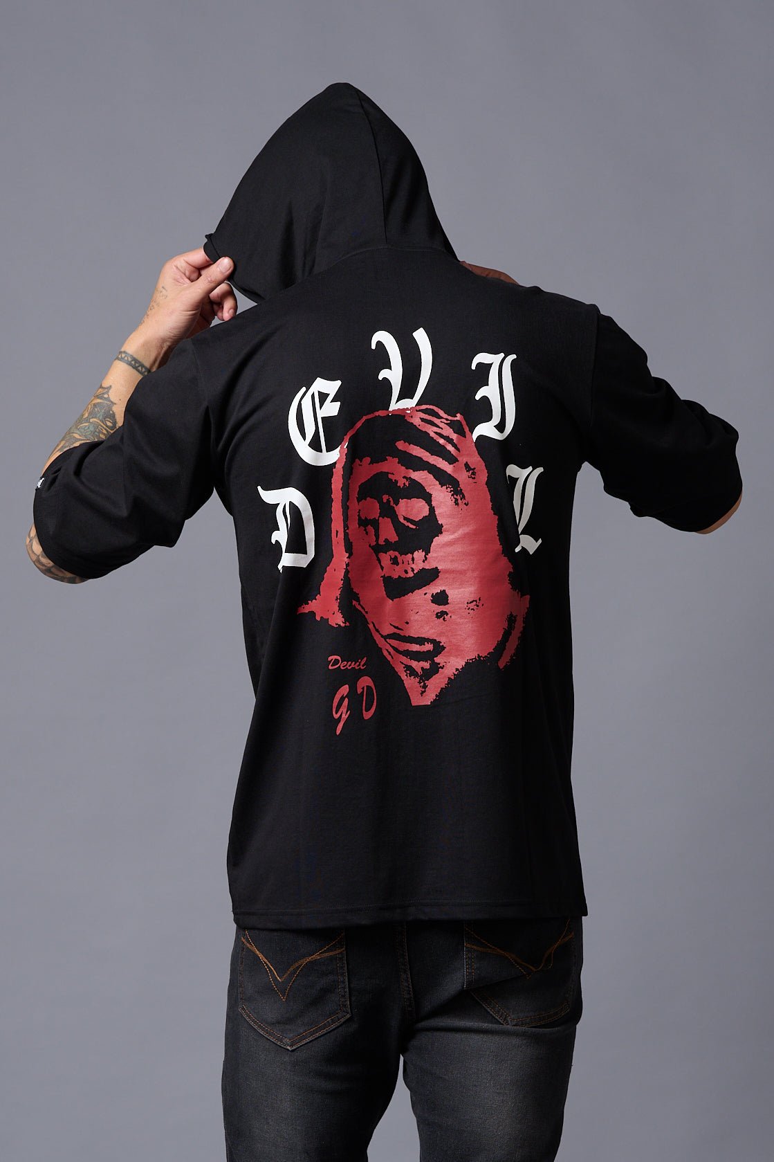 Dark Devil Black Oversized Hooded T-Shirt for Men - Go Devil