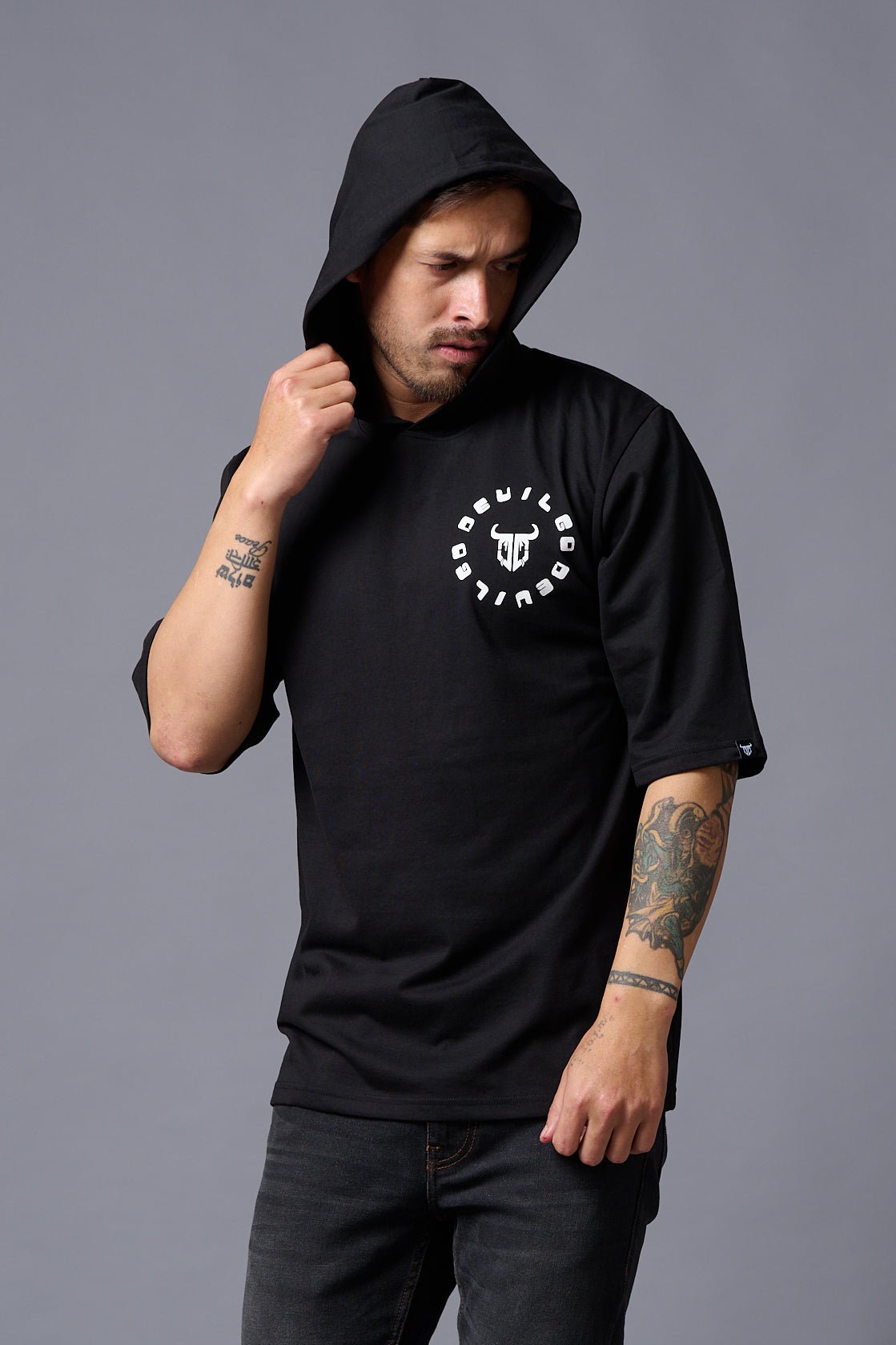 Dark Devil Black Oversized Hooded T-Shirt for Men - Go Devil
