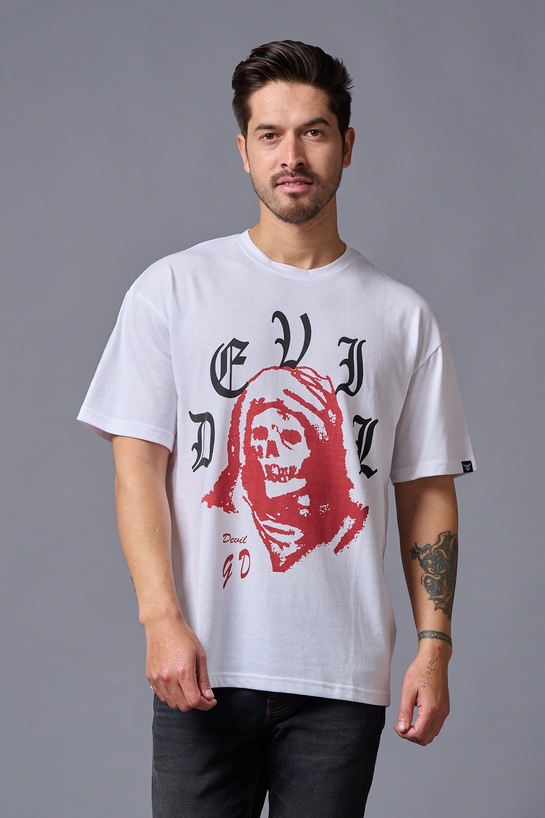Dark Devil White Oversized T-Shirt for Men - Go Devil
