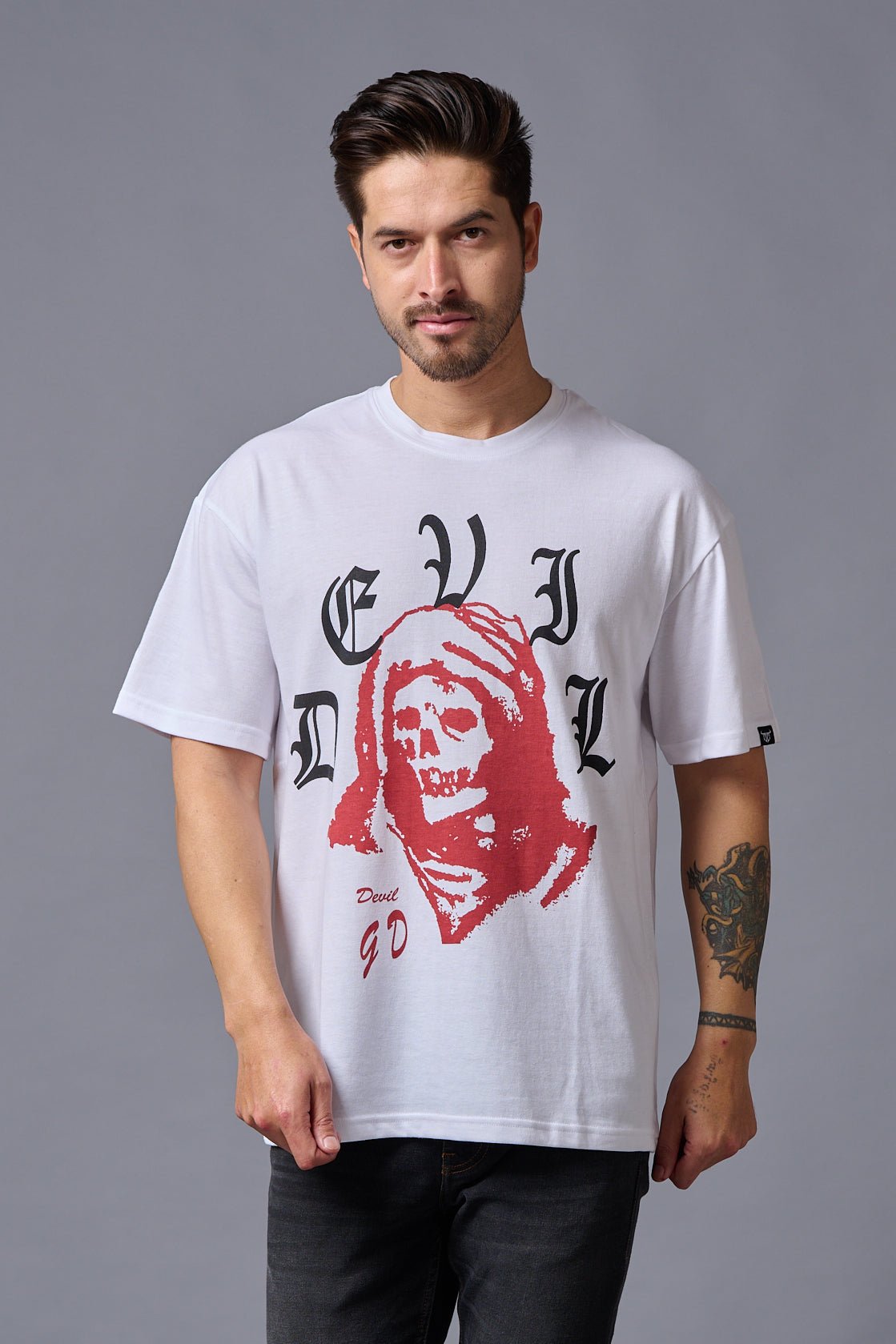 Dark Devil White Oversized T-Shirt for Men - Go Devil