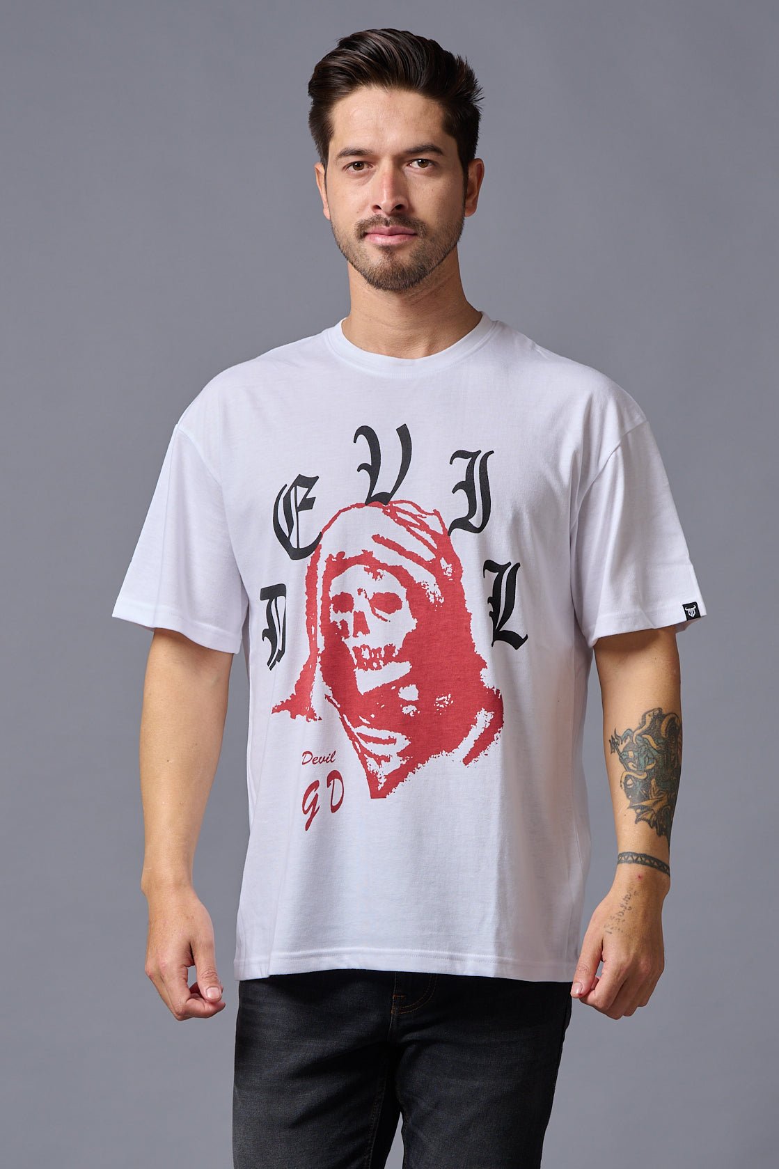Dark Devil White Oversized T-Shirt for Men - Go Devil