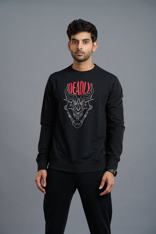 Deadly Printed Black Sweatshirt for Men - Go Devil