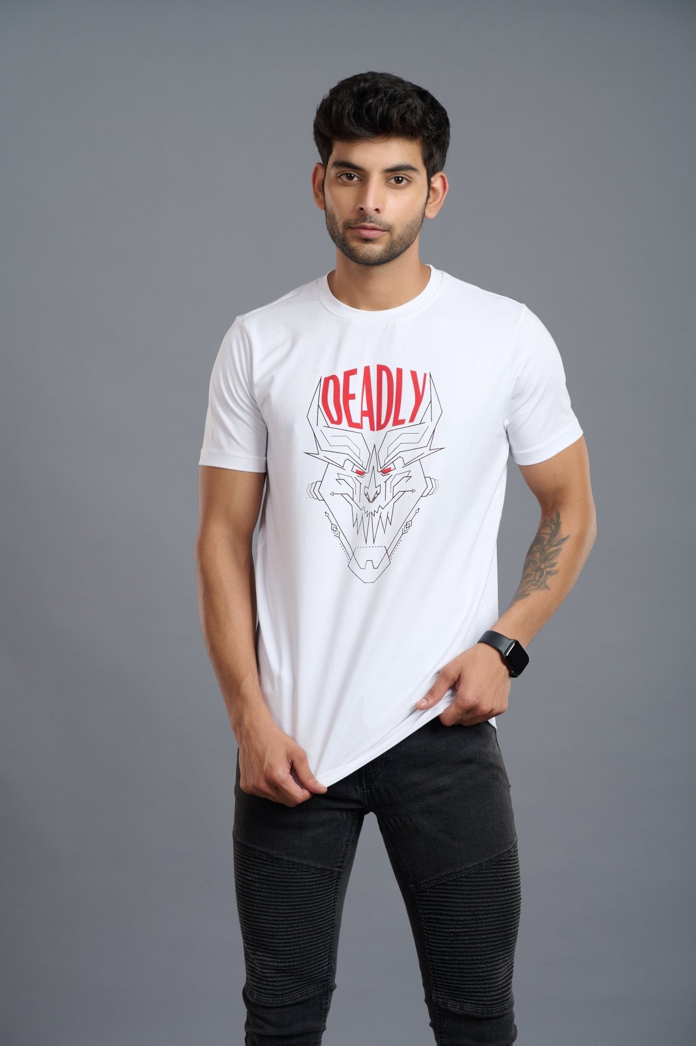 Deadly Printed White T-Shirt for Men - Go Devil