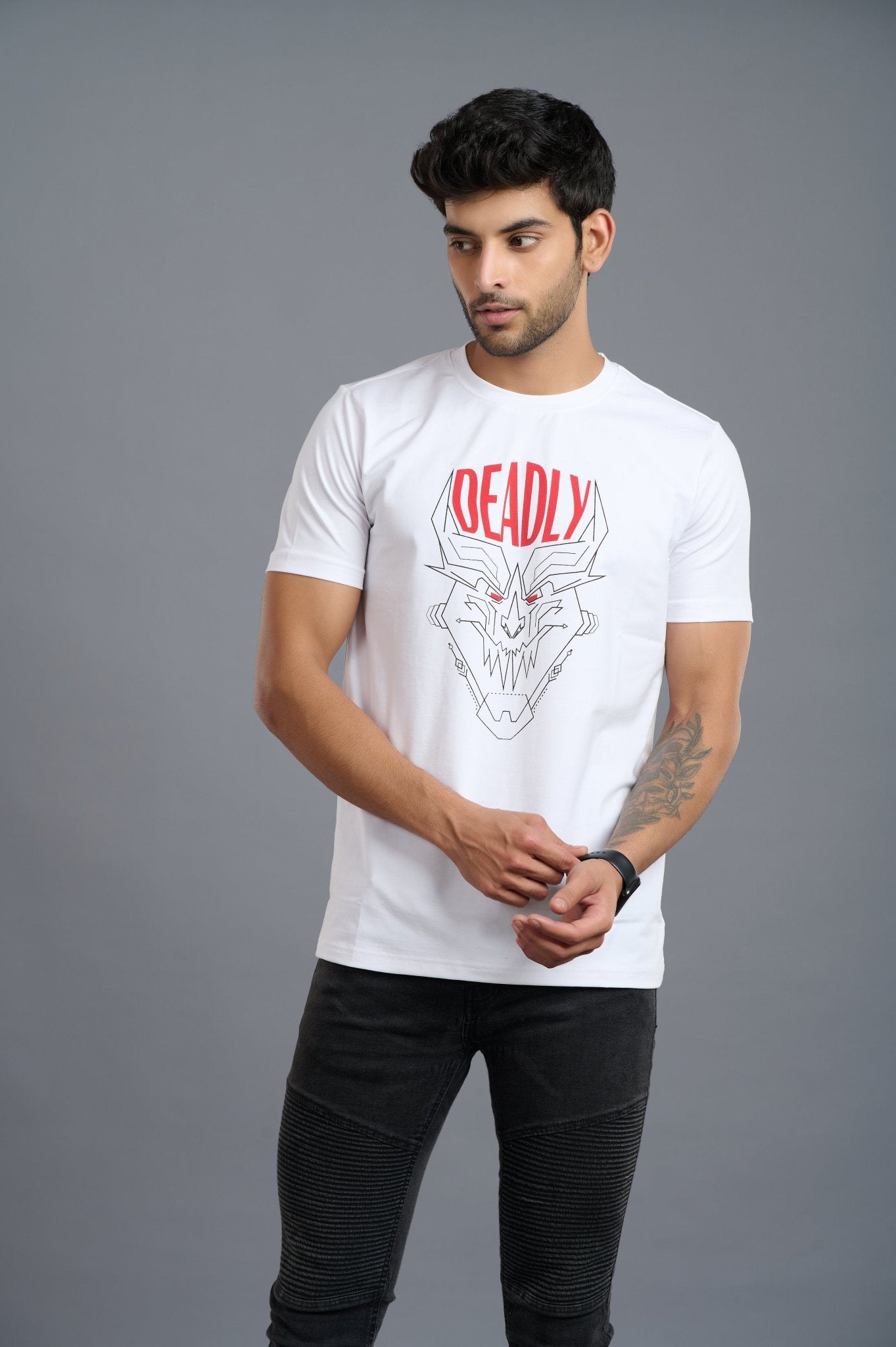 Deadly Printed White T-Shirt for Men - Go Devil