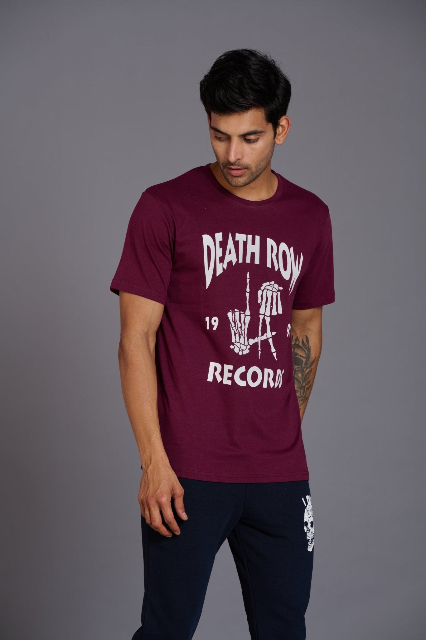 Death Row Records Printed Maroon T-Shirt for Men - Go Devil