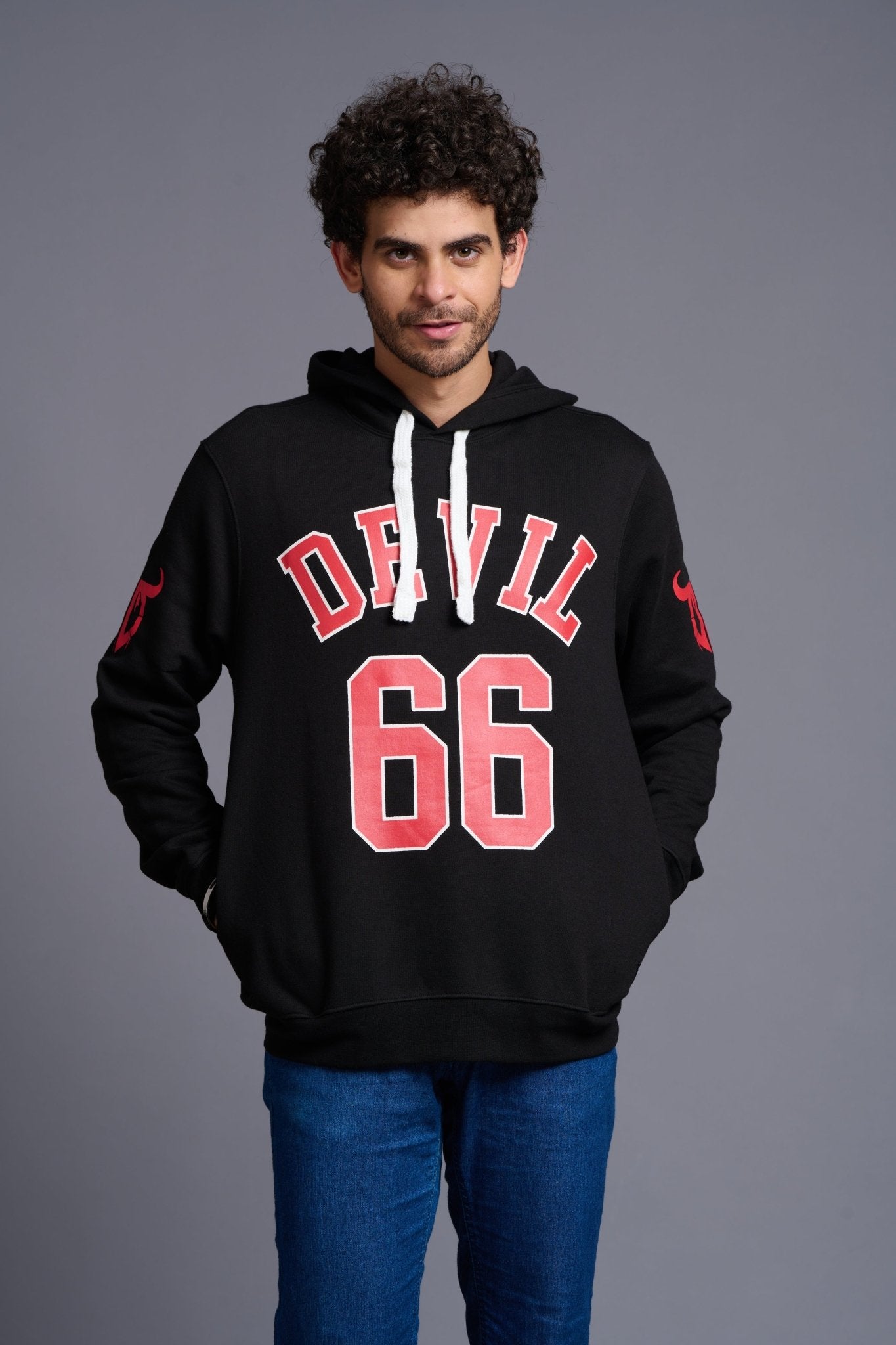 Devil 66 in Red Printed Black Hoodie for Men - Go Devil