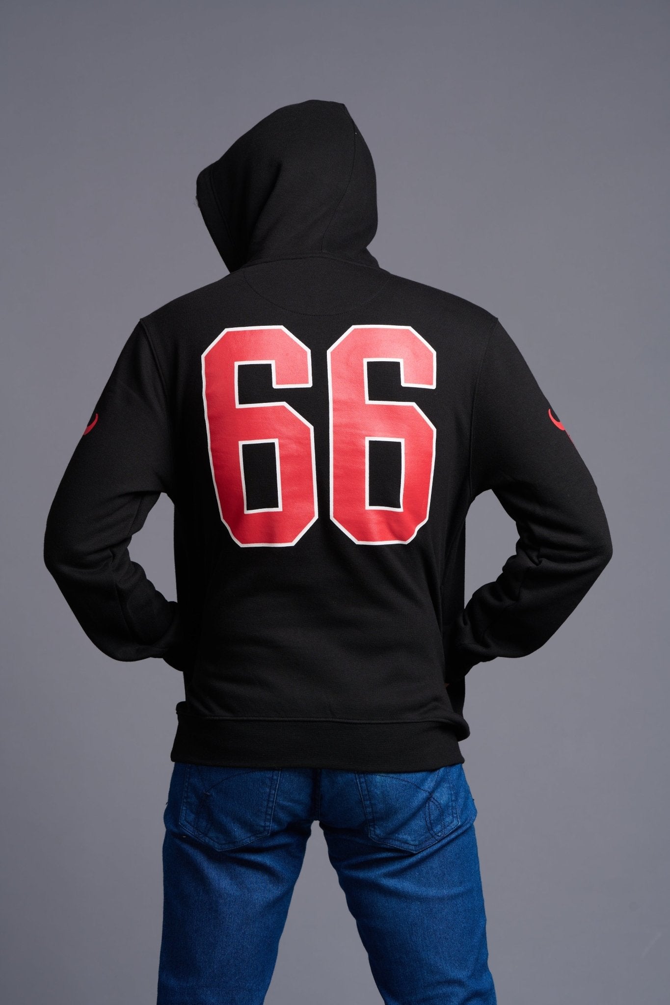 Devil 66 in Red Printed Black Hoodie for Men - Go Devil