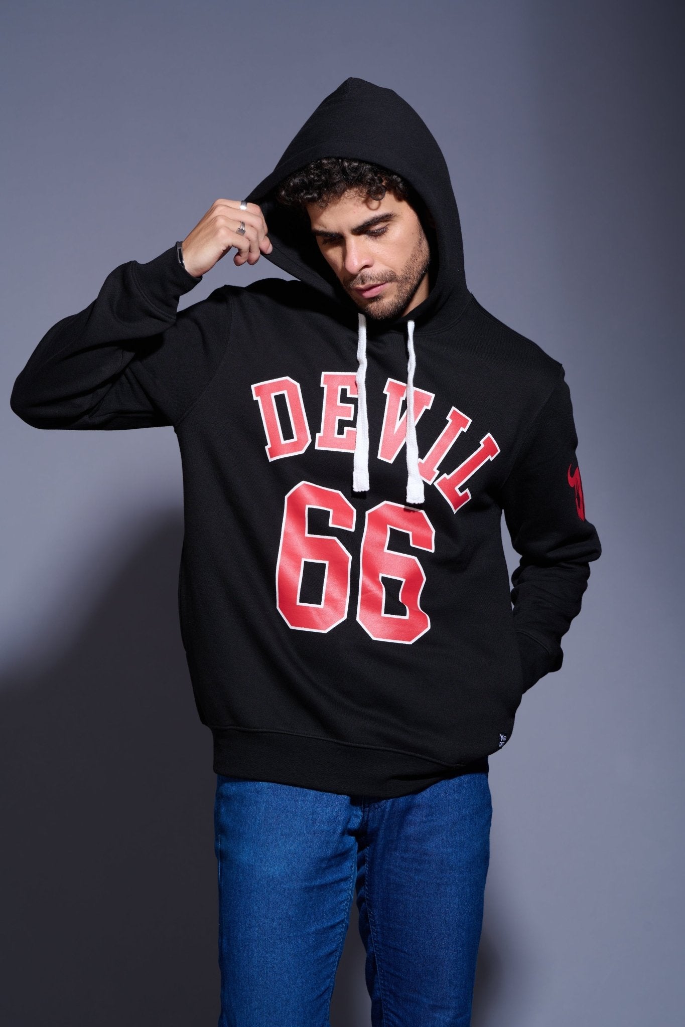 Devil 66 in Red Printed Black Hoodie for Men - Go Devil