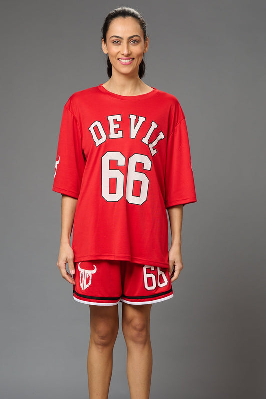 Devil 66 (in Red) Printed Co-ord Set for Women - Go Devil 1365