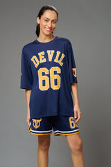 Devil 66 Printed Co-ord Navy Set for Women - Go Devil