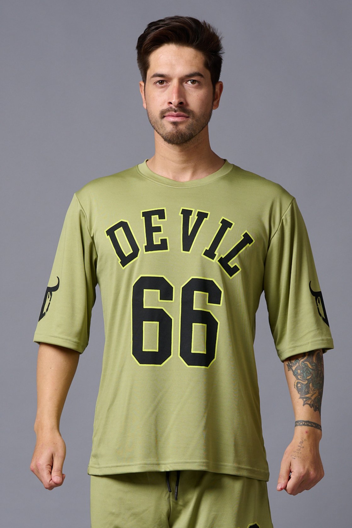 Devil 66 Printed Sage Green Polyester Jersy for Men - Go Devil