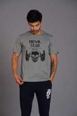 Devil Club & Skull Printed Grey Oversized T-Shirt for Men - Go Devil