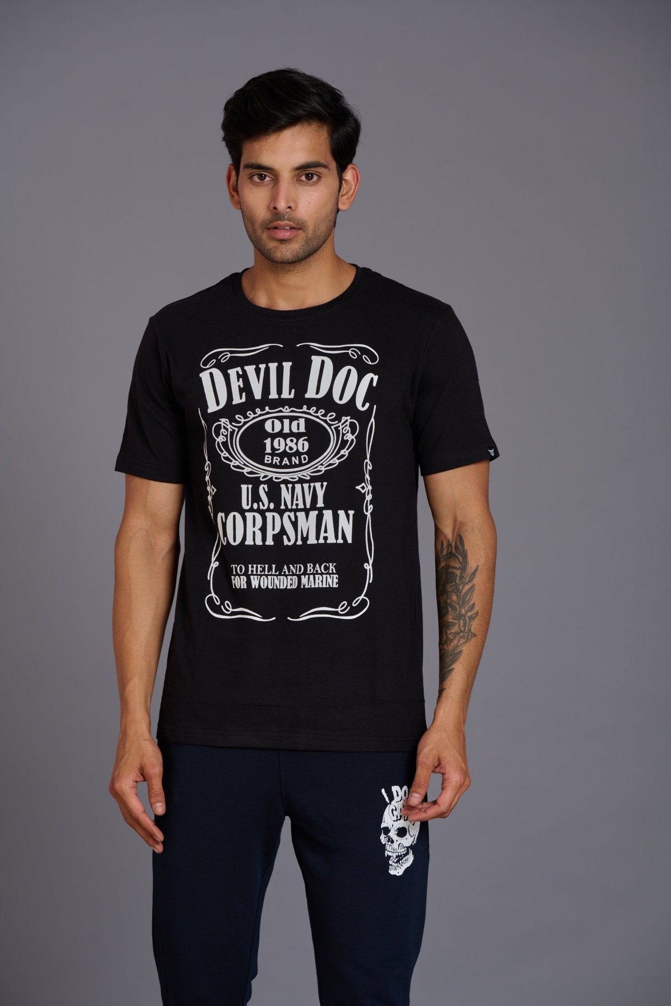 Devil Doc Printed Black T-Shirt for Men - Go Devil