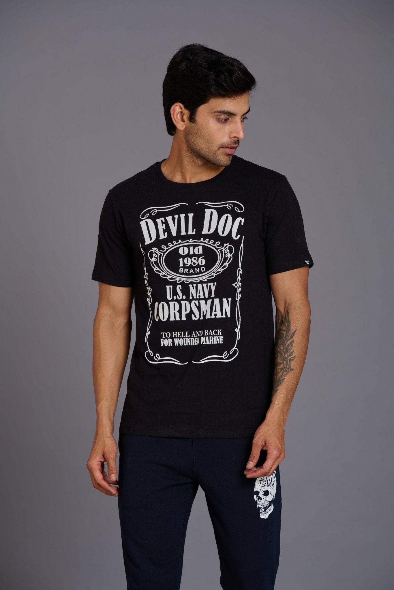 Devil Doc Printed Black T-Shirt for Men - Go Devil