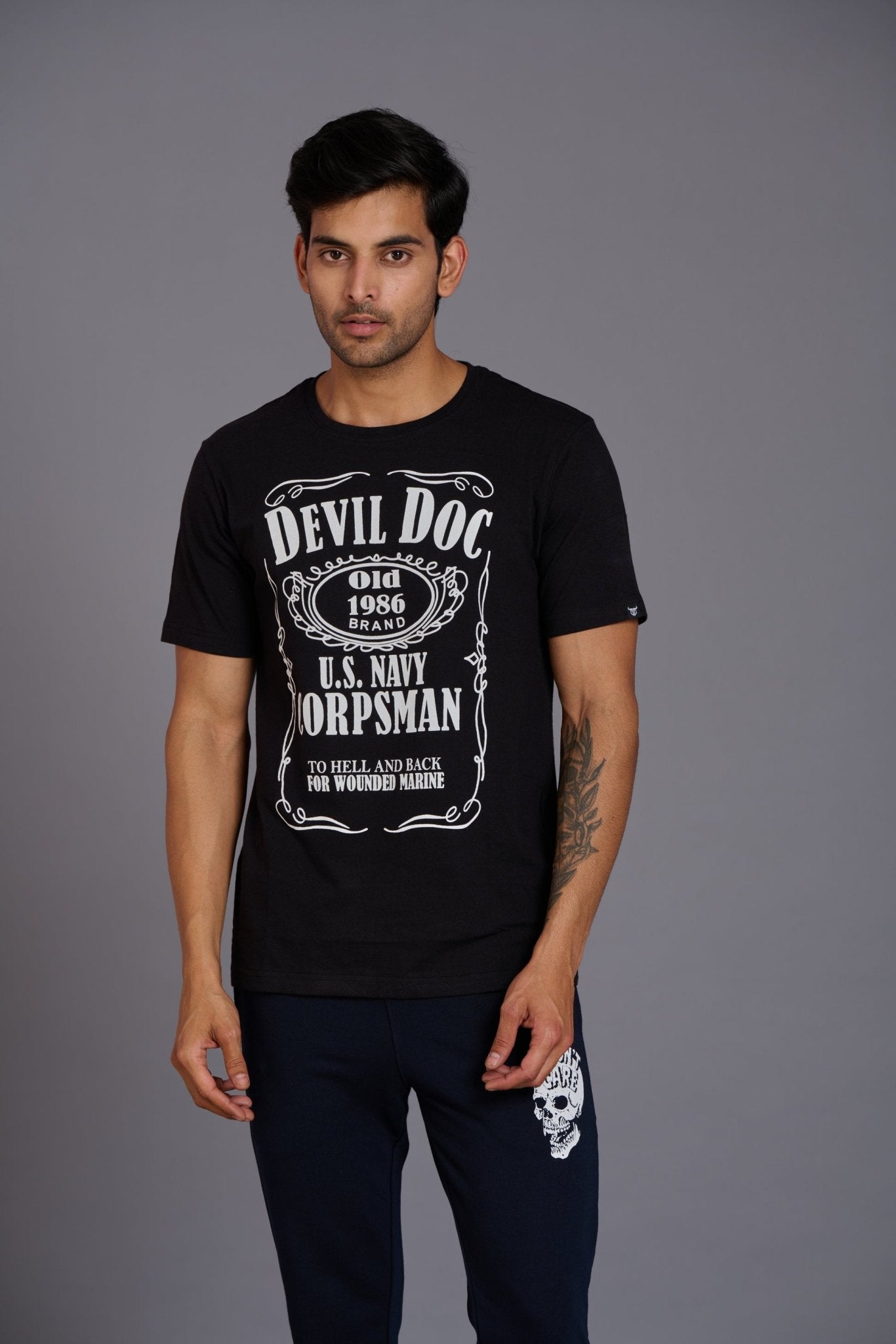 Devil Doc Printed Black T-Shirt for Men - Go Devil