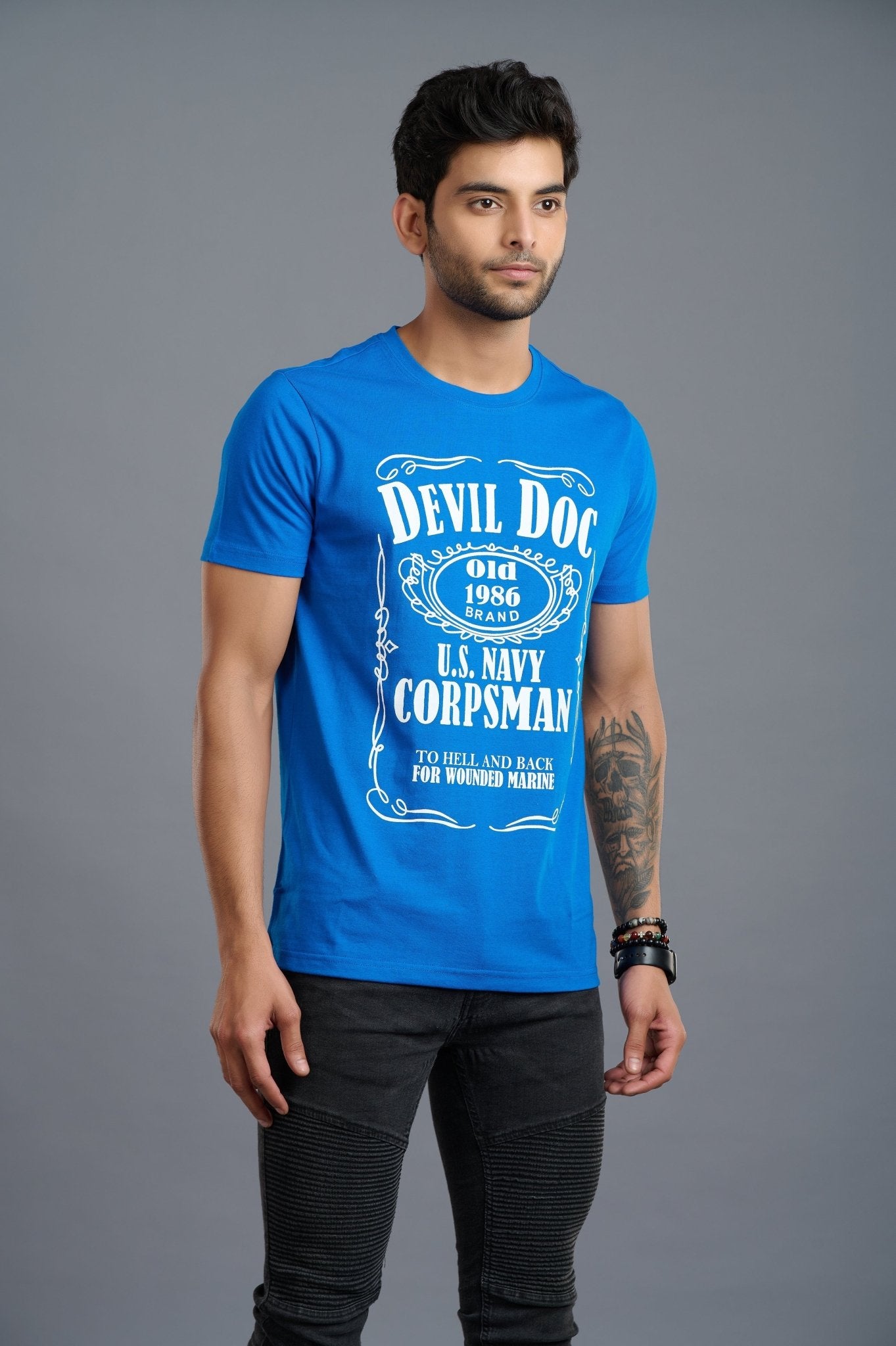Devil Doc Printed Royal Blue T-Shirt for Men - Go Devil