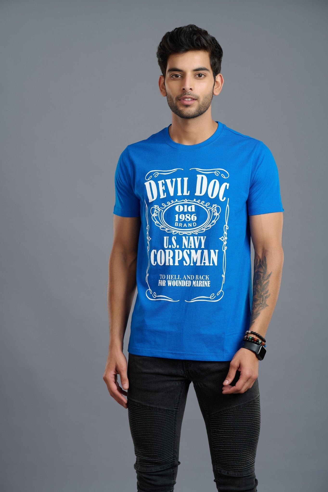 Devil Doc Printed Royal Blue T-Shirt for Men - Go Devil