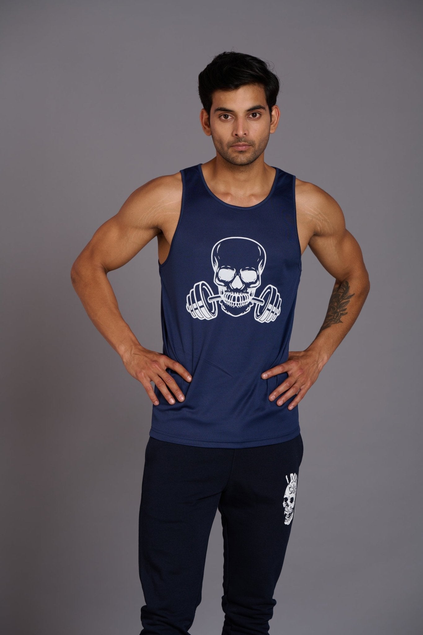 Devil Fit Printed Navy Blue Vest (Activewear) for Men - Go Devil