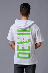 Devil (in Green) Printed White Hooded Oversized T-Shirt for Men - Go Devil