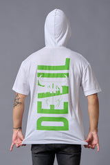 Devil (in Green) Printed White Hooded Oversized T-Shirt for Men - Go Devil