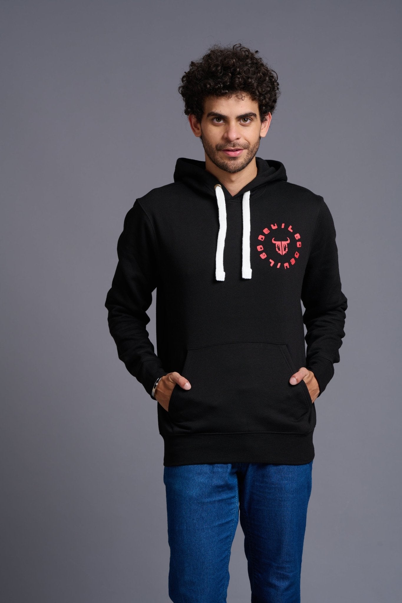 Devil in Red Printed Black Hoodie for Men - Go Devil