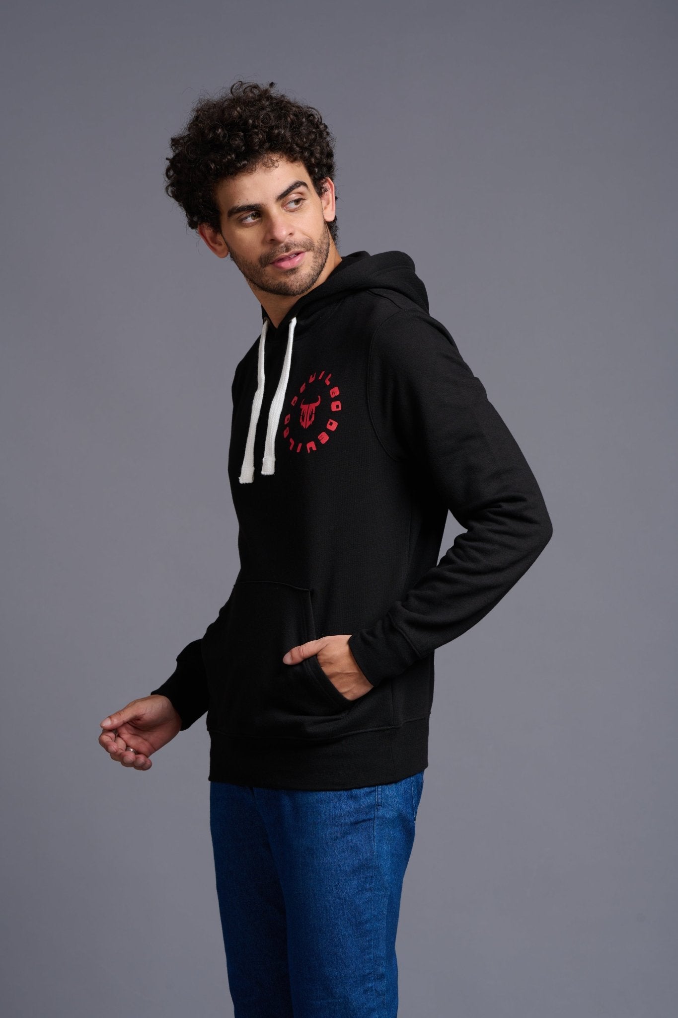 Devil in Red Printed Black Hoodie for Men - Go Devil