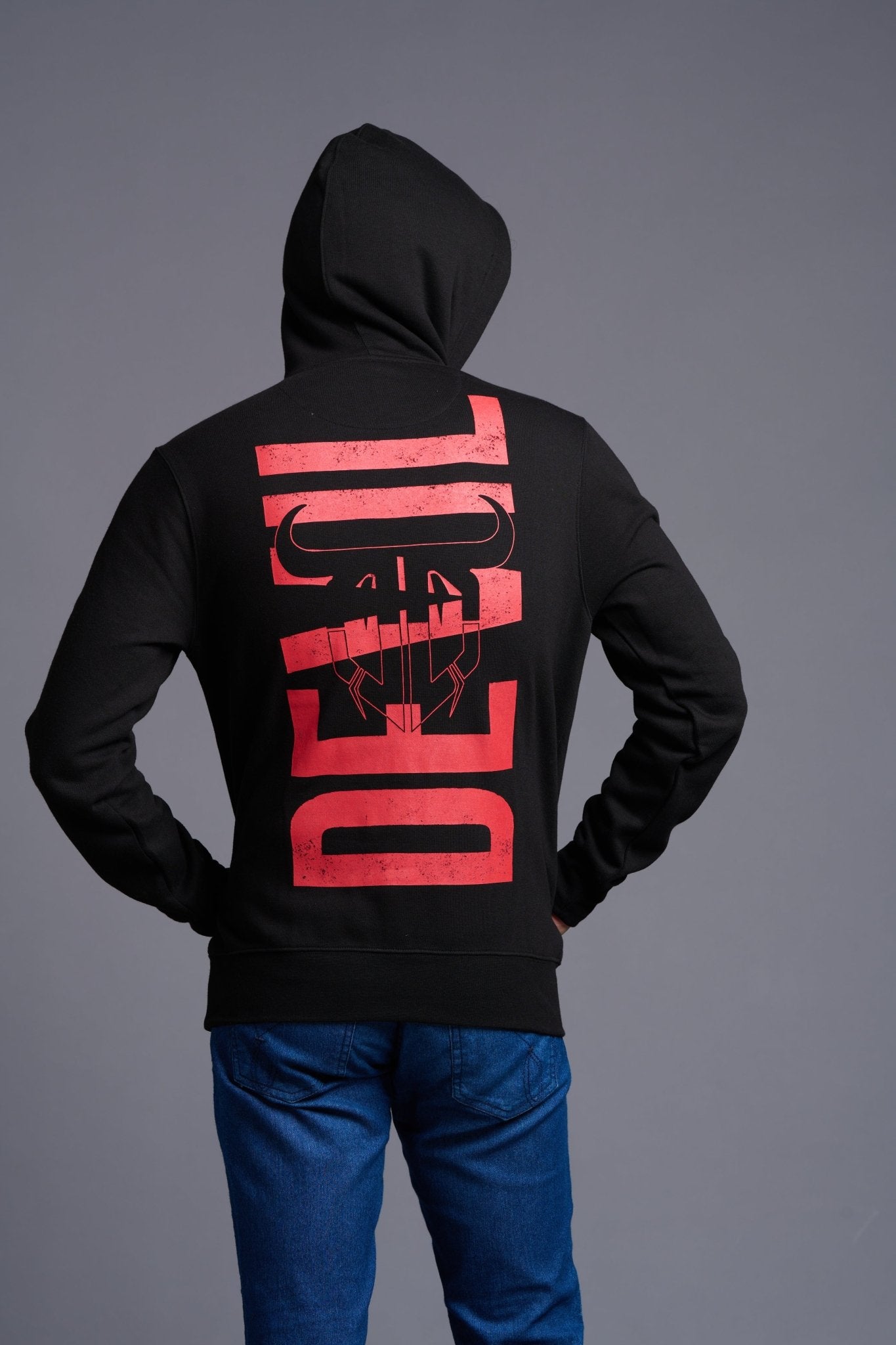 Mens black and hot sale red hoodie