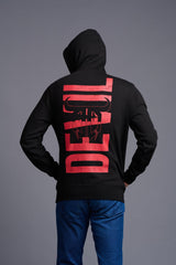 Devil in Red Printed Black Hoodie for Men - Go Devil