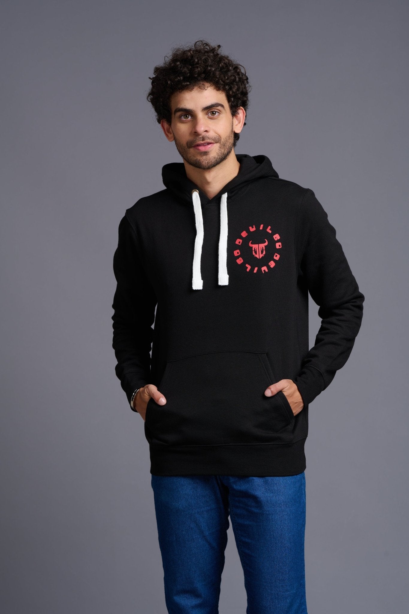 Devil in Red Printed Black Hoodie for Men - Go Devil