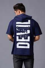 Devil (in White) Printed Hooded Oversized T-Shirt for Men - Go Devil