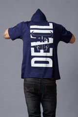 Devil (in White) Printed Hooded Oversized T-Shirt for Men - Go Devil